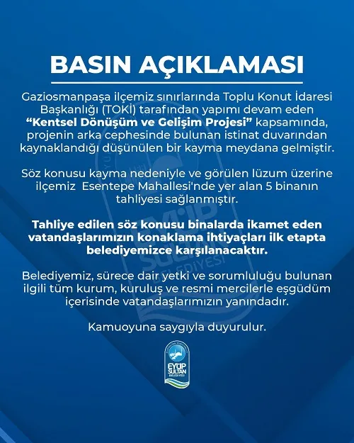 Toprak Kayması Sonucu Eyüpsultan’da 5 Bina Tahliye Edildi